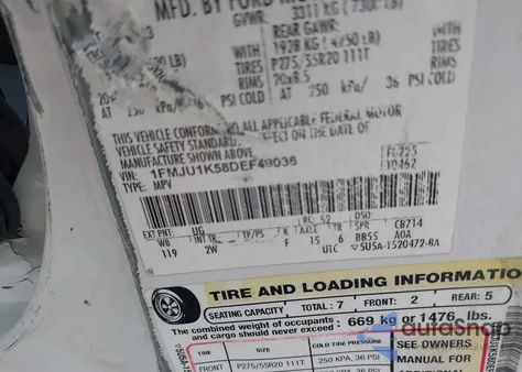 2013 Ford Expedition Limited from USA, damaged, VIN 1FMJU1K58DEF49036